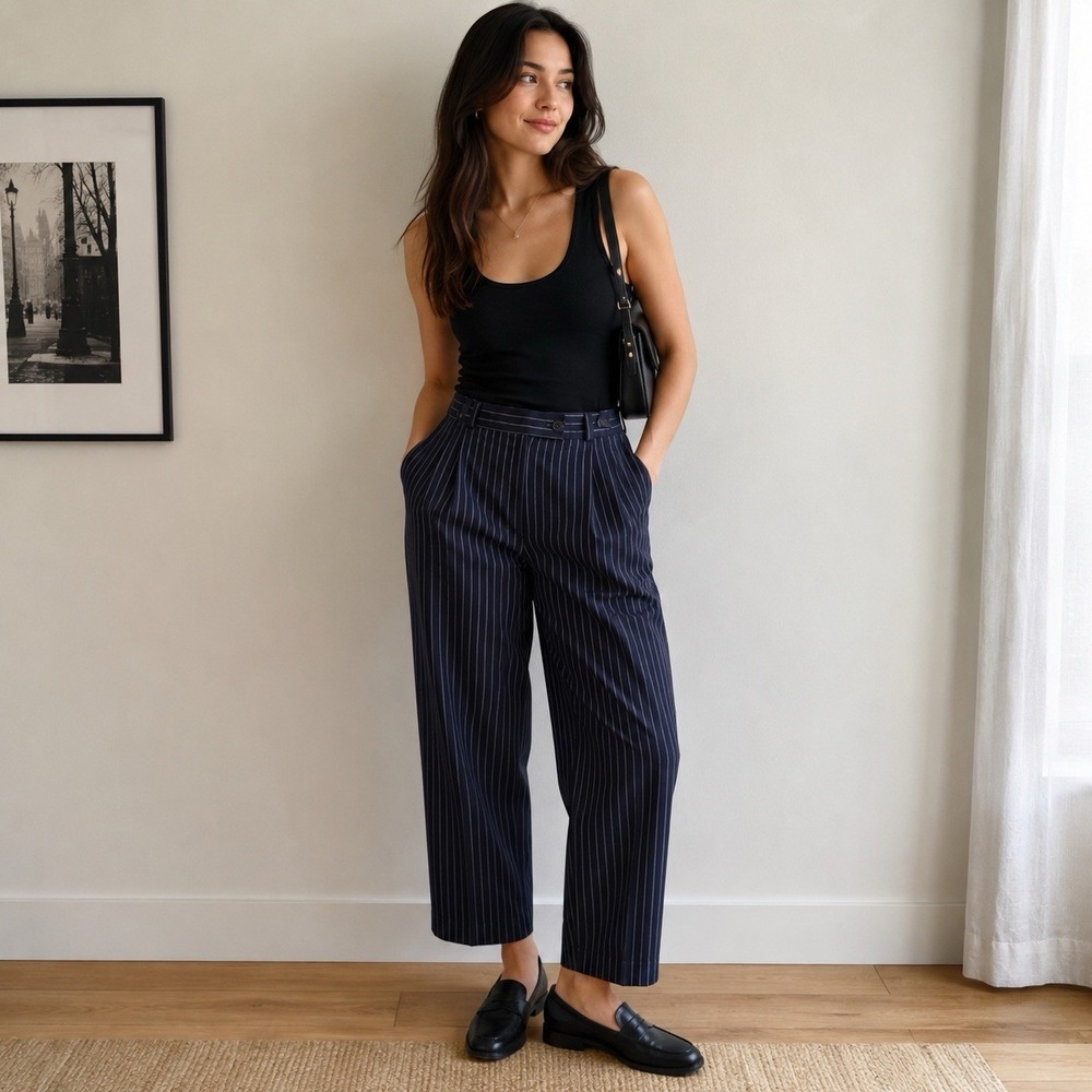 VTG Bernard Zins Saks Fifth Avenue Wool Pleated Trousers Sz 12 Navy Made France
